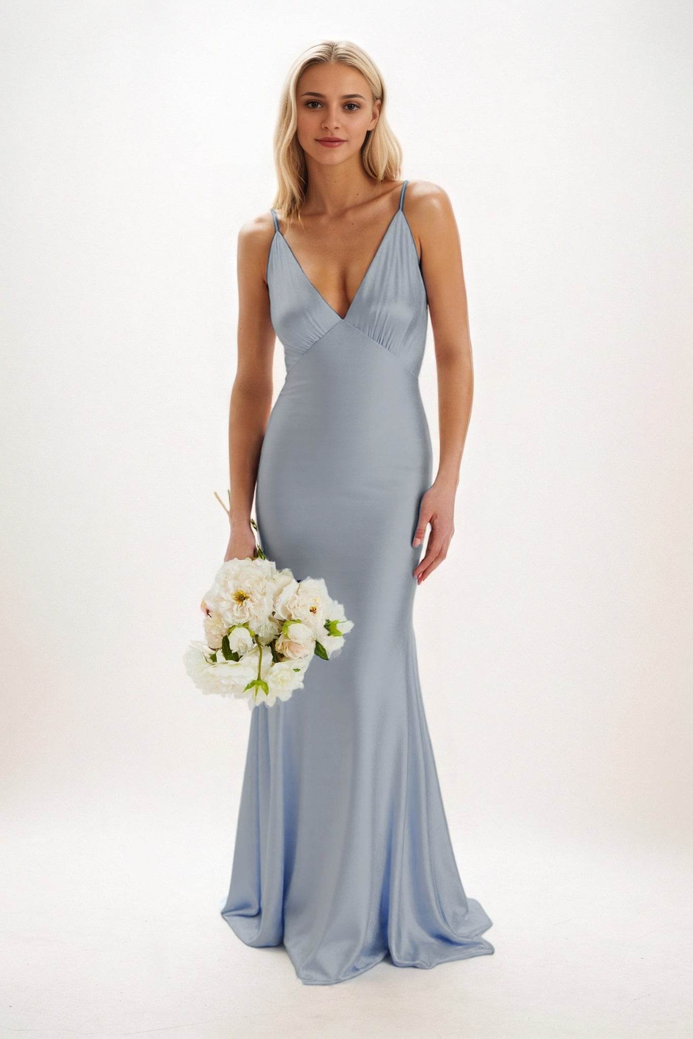 Sheath-Column Maxi Luxe Satin Bridesmaid Dress CB0839 - COCOMELODY